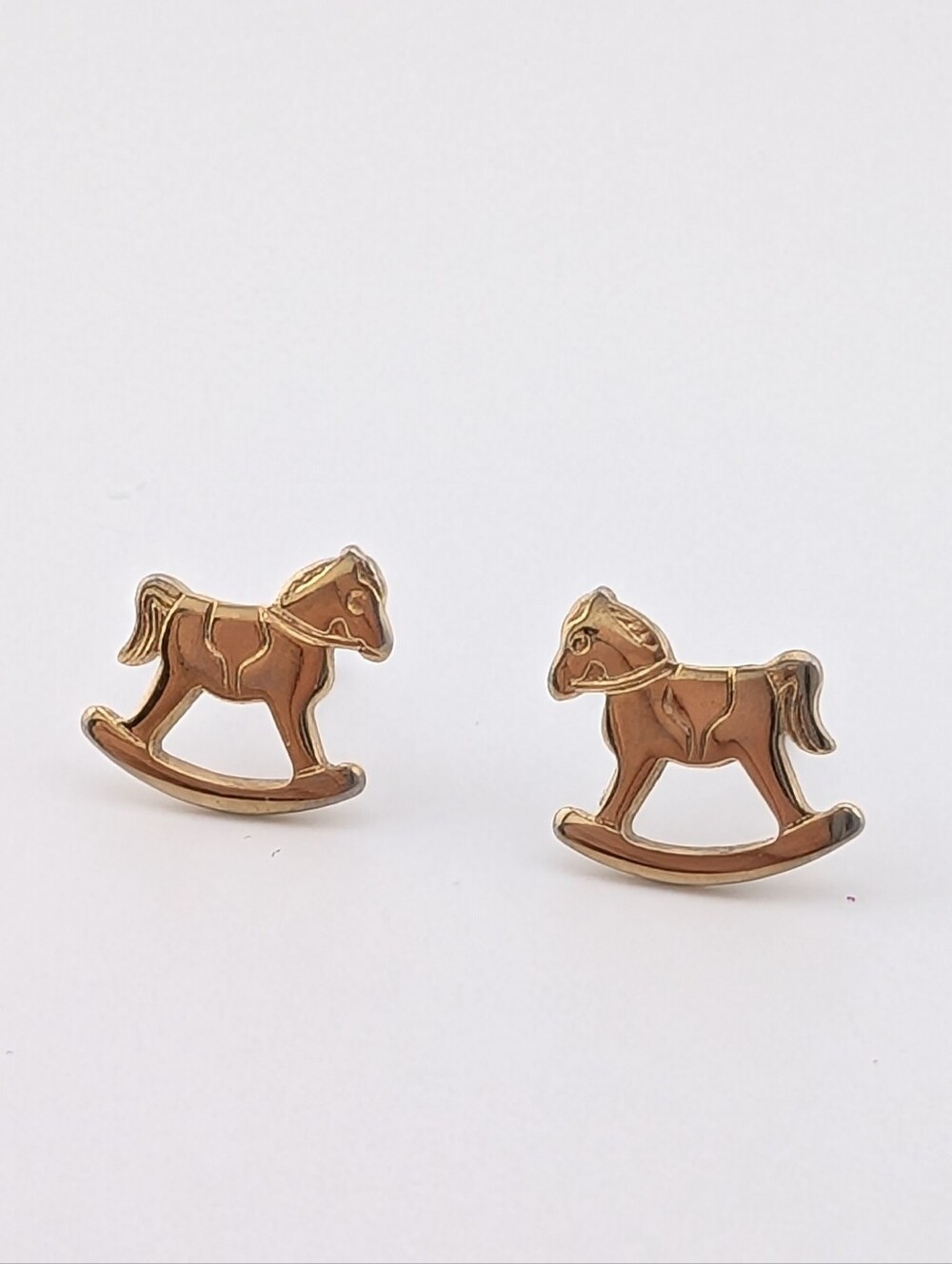 VTG Tiny Rocking Horse Gold Tone Mini Earrings